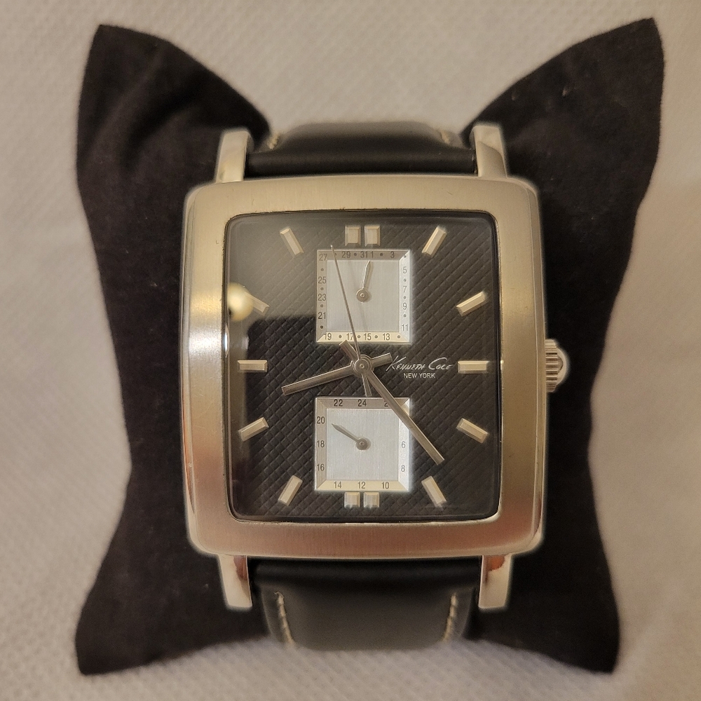 Kenneth Cole Black/Silver Leather Watch Worn, Excellent Condition, Needs Battery